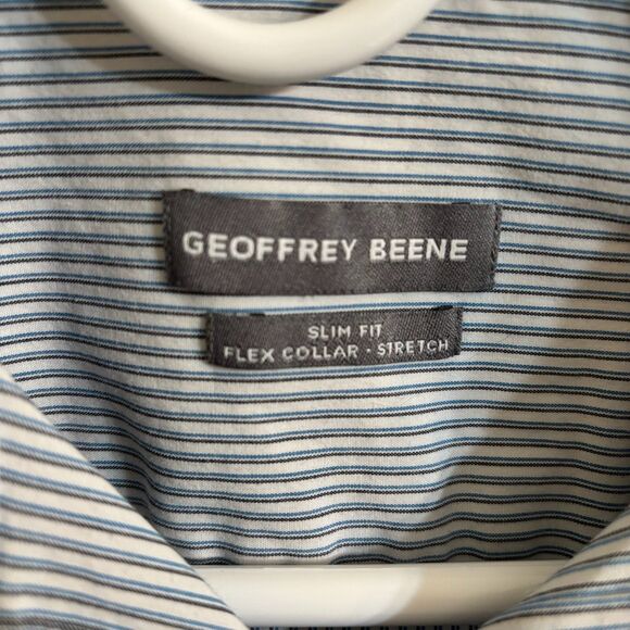 Men's Geoffrey Beene Slim Fit Flex Collar - Stretch Striped Dress Shirt M - Picture 3 of 4